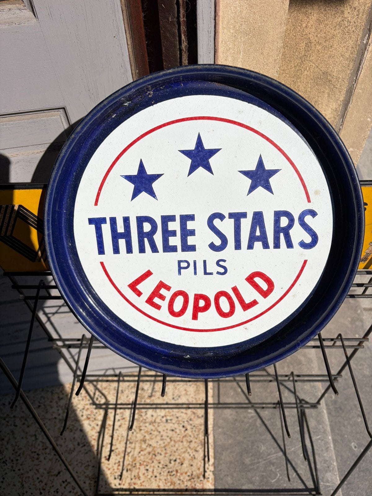 Emaille plateau three stars leopold, Enlèvement, Utilisé, Panneau publicitaire
