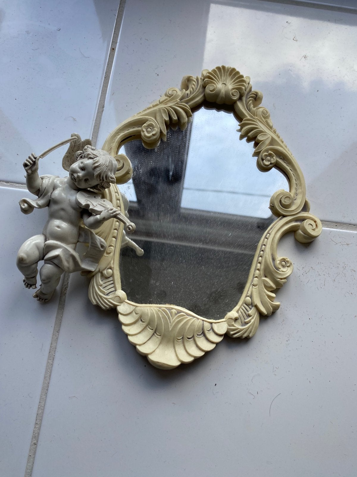 Ancien Miroir Baroque avec Chérubin Violoniste  Italy, Enlèvement