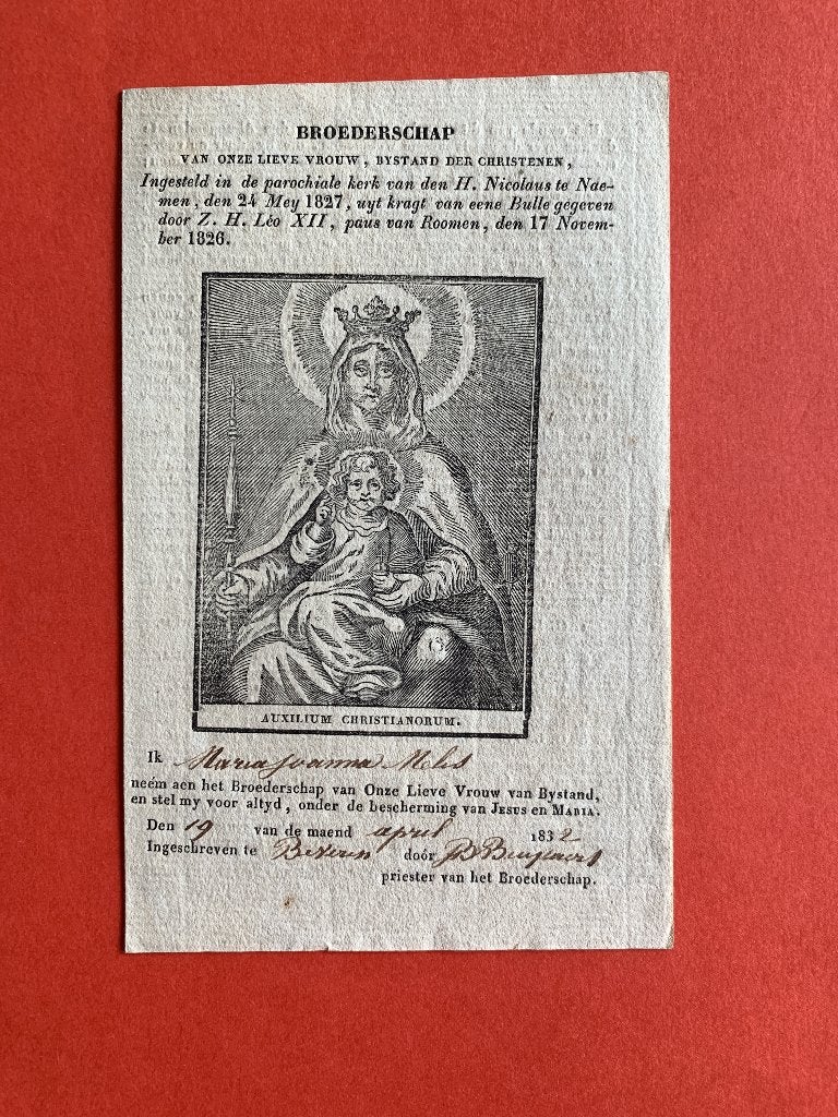 anno 1831 Gravure Broederschap van O.L.Vrouw, Collections, Enlèvement ou Envoi, Utilisé, Carte ou Gravure, Christianisme | Catholique