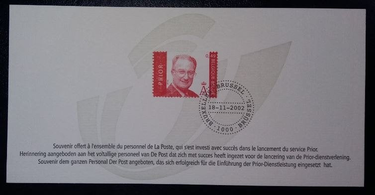 Carte souvenir lancement du service Prior Le Roi Albert II, Timbres & Monnaies, Envoi, Oblitération 1er jour, Neuf