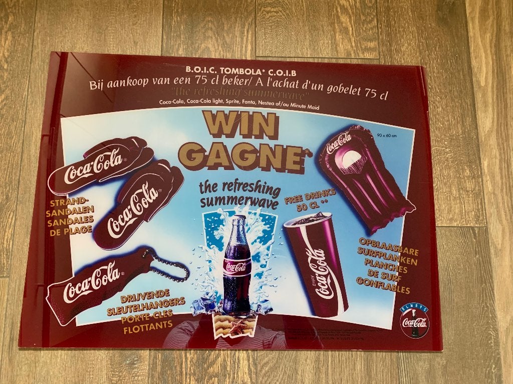 Coca Cola bord - plakkaat 43 x 59 cm plastiek reclamebord, Ophalen, Gebruikt, Reclamebord