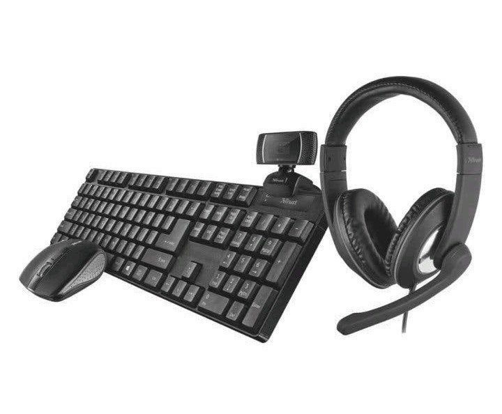 Pack 4en1 TRUST, neuf : clavier, souris, caméra, casque, Informatique & Logiciels, Neuf, Azerty, Enlèvement, Trust