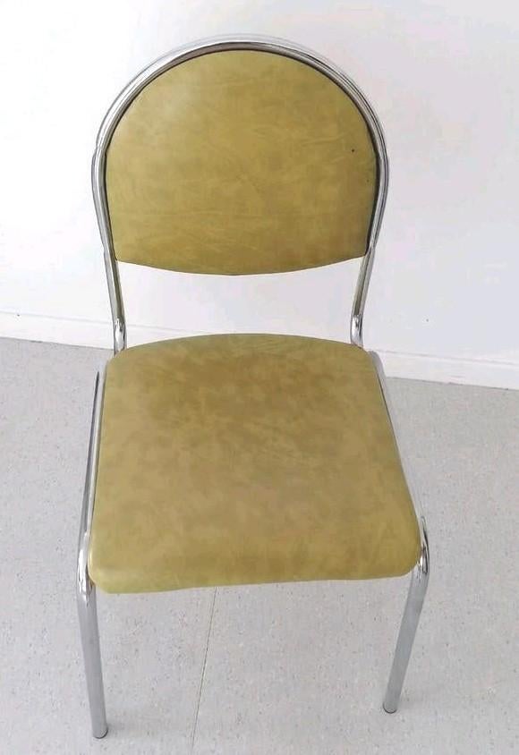 ️ retro jaren 70 🟢 2 stoelen 🟩 2 chromen matcha skai krukk, Ophalen, Gebruikt, Années 70s vintage 
Design rétro, Overige kleuren