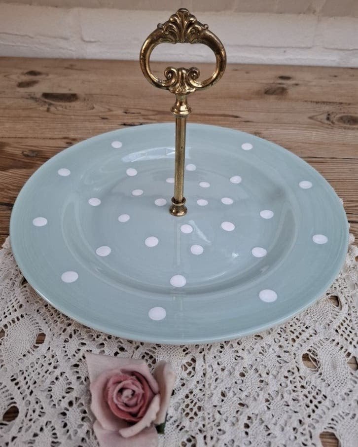 Serveerschaal, Laura Ashley, mintgroen, witte dots, Assiettes(s), -, Utilisé, Autres styles