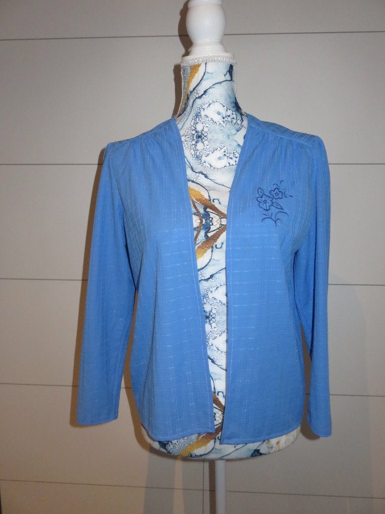 Blauw, dun jasje - dames - Maat 42 - gedragen, Vêtements | Femmes, Vestes & Costumes, Taille 42/44 (L), Enlèvement ou Envoi, Porté