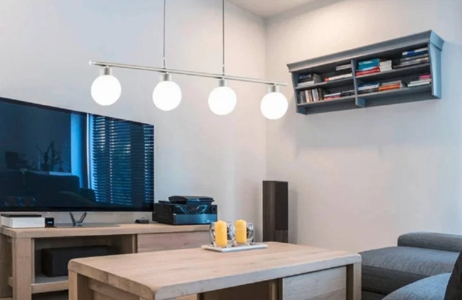 Lampe suspendue Eglo Borriol à 4 lumières en nickel, Maison & Meubles, Enlèvement ou Envoi, Neuf, Synthétique, Autres culots