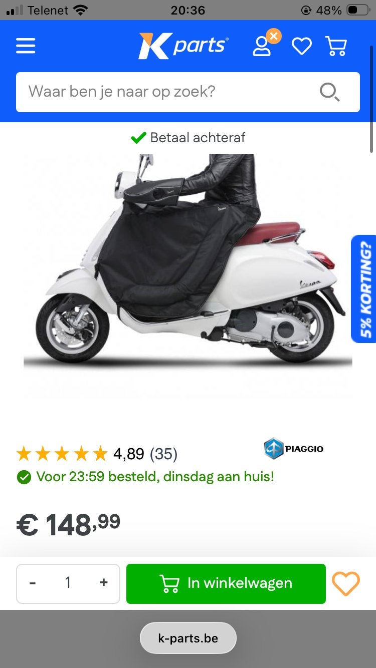 Vespa beenkleed te koop 100€, Vélos & Vélomoteurs, Enlèvement, Comme neuf, Vespa