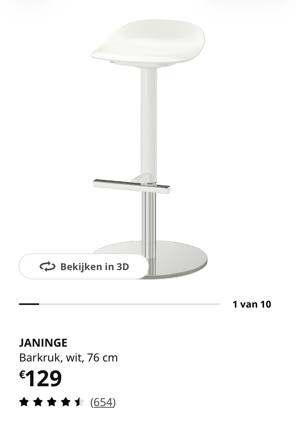 4 Barkrukken Ikea Janinge Wit, Huis en Inrichting, Ophalen, Gebruikt, 60 tot 90 cm, In hoogte verstelbaar