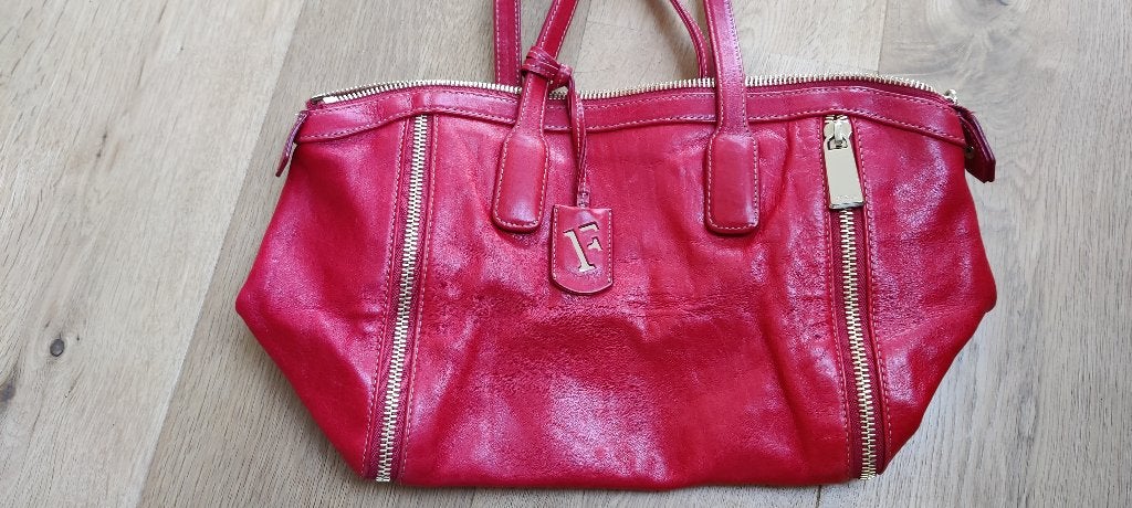 Rode lederen handtas Furla in nieuwstaat, Handtassen en Accessoires, Ophalen of Verzenden, Zo goed als nieuw, Handtas