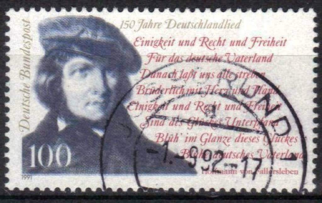 Allemagne Bundespost 1991 - Yvert 1387 - Hymne national (ST), Envoi, Affranchi