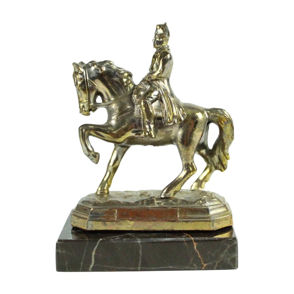 Messing ruiter beeld op marmeren voet – ca. 1950–1975, Antiek en Kunst, Ophalen of Verzenden