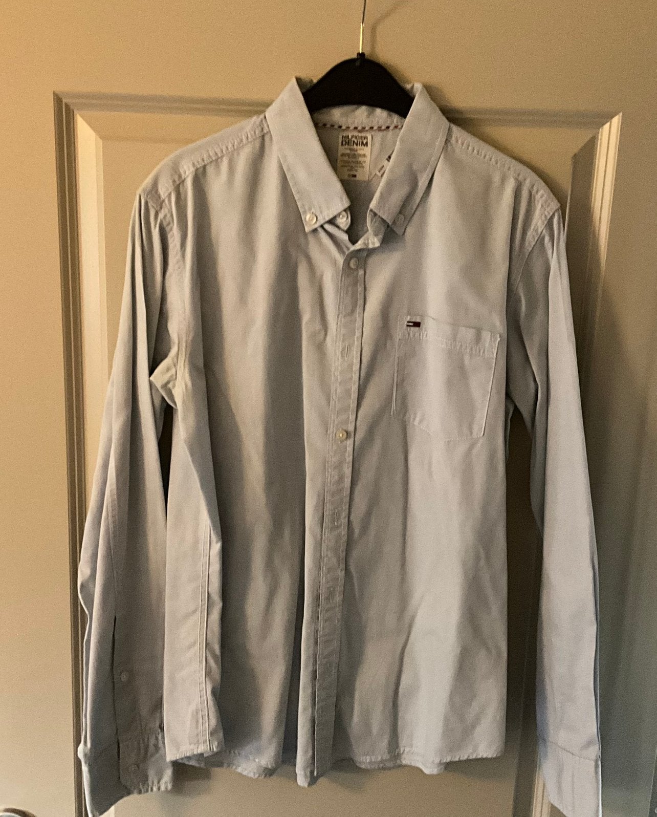 Tommy Hilfiger Denim herenhemd lichtblauw – maat M, Kleding | Heren, Ophalen of Verzenden, Zo goed als nieuw, Blauw, Halswijdte 39/40 (M)