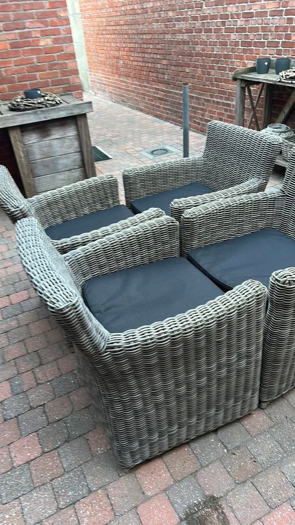4 Tuin zetels met nieuwe zwarte kussens, Tuin en Terras, Ophalen