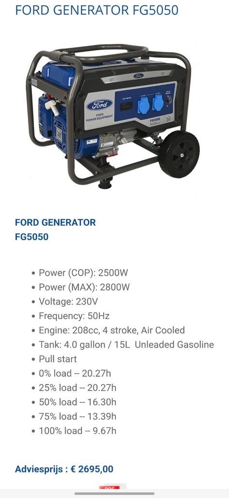 Ford generator 2800W – NIEUW, Bricolage & Construction, Enlèvement, Essence