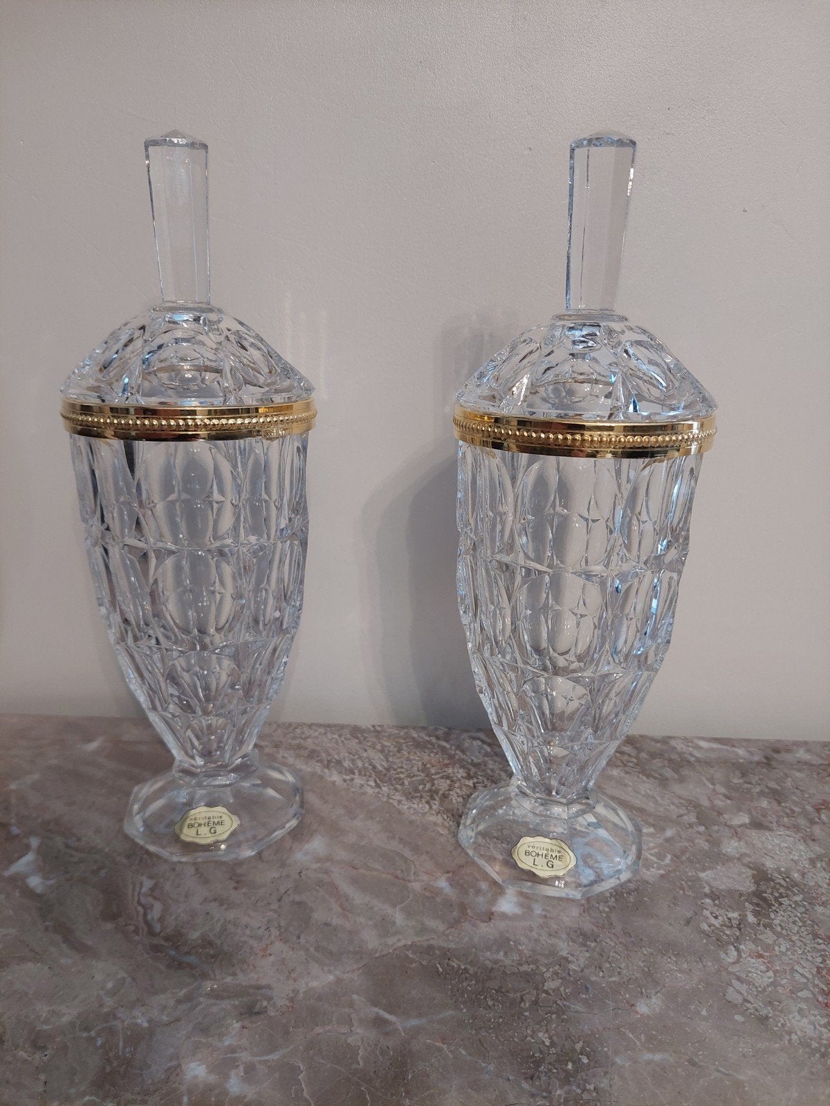 Paire de Bonbonnières Vintage en Véritable Cristal de Bohême, Ophalen