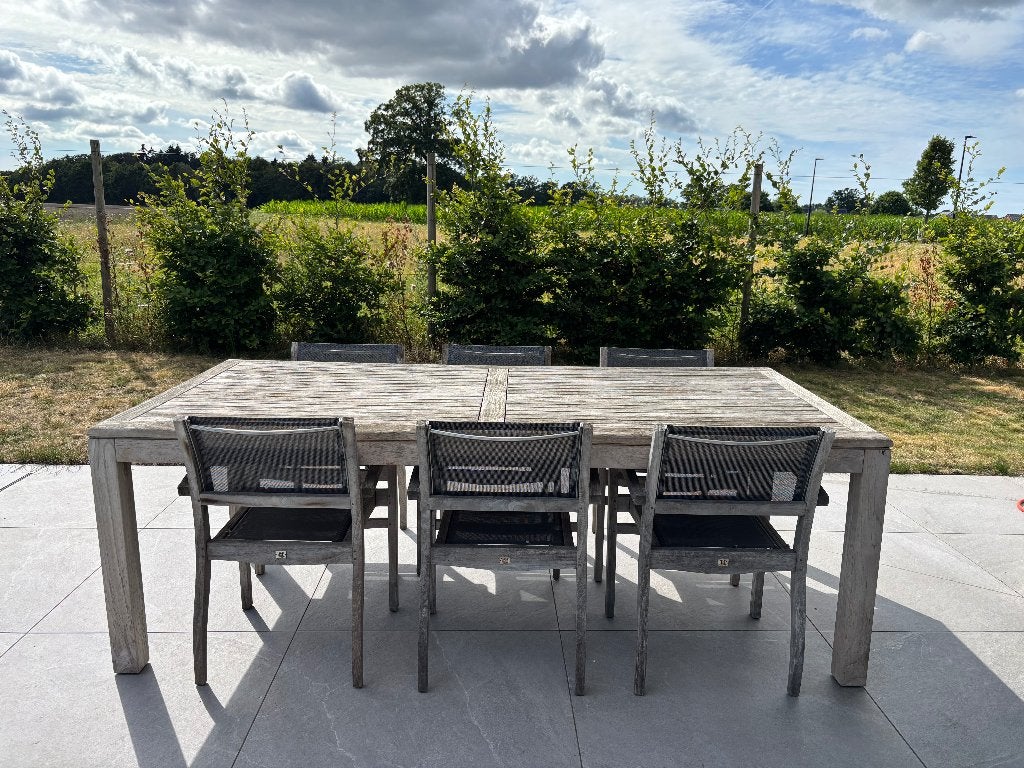 Tuinset in teak met 6 stoelen van Top Quality, Tuin en Terras, Tuinsets en Loungesets, Ophalen, Gebruikt, 6 zitplaatsen, Teakhout