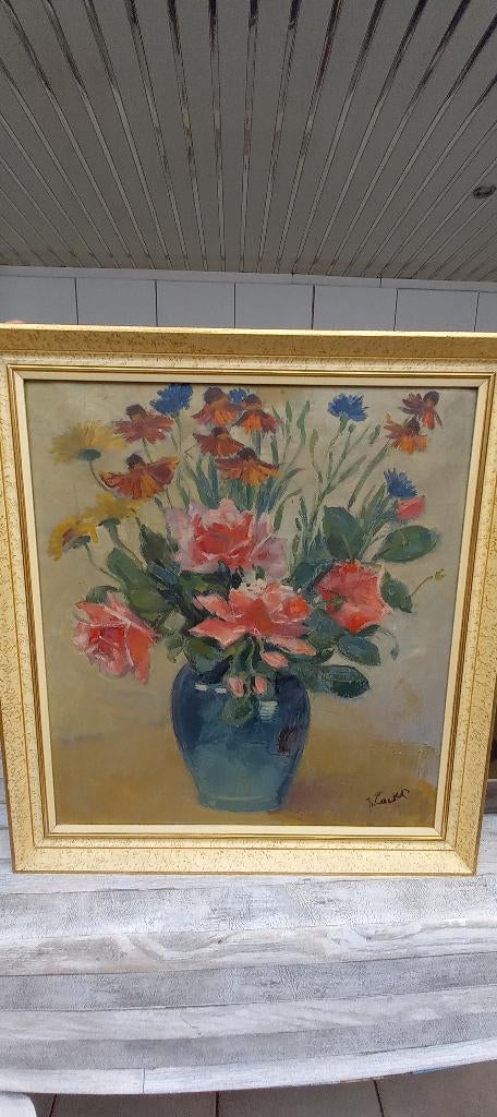 2 schilderijen van Jan Cockx,  vaas met bloemen, Ophalen