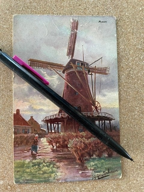 Carte postal Moulin à vent hollande 1919 Derynck Poperinghe, Enlèvement ou Envoi, Avant 1920, Affranchie, Flandre Occidentale