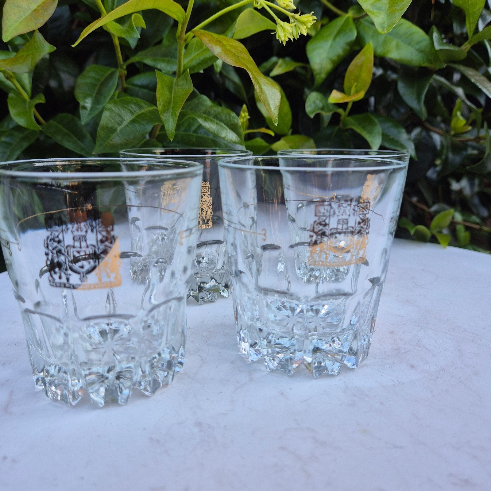 Whisky glazen, wapenspreuk "Nemo me impune lacessit´Schots 4, Verzamelen, Glas en Drinkglazen, Ophalen of Verzenden