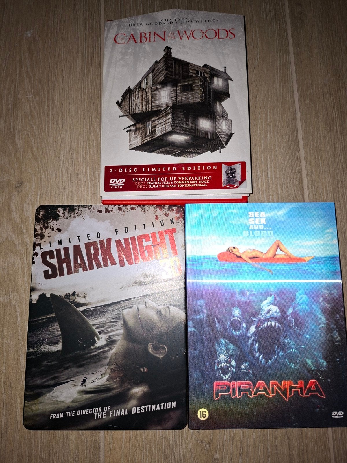 DVD Set (3x) o.a. The Cabin in the Woods Limited Pop-Up Edit, Cd's en Dvd's, Vanaf 16 jaar, Nederlands, Overige genres, Ophalen of Verzenden
