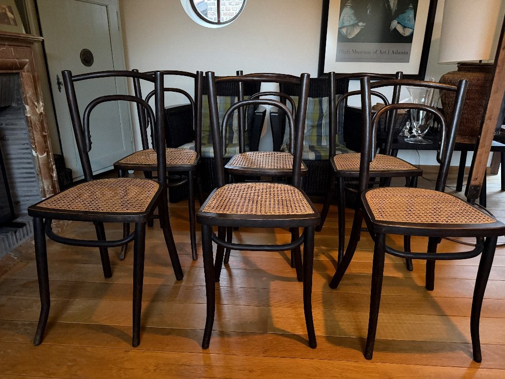 6 magnifiques chaises vintage Thonet cannées, Enlèvement