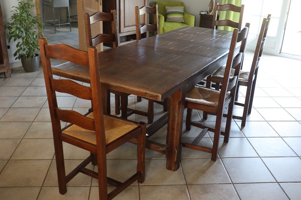 Table (living) et chaises, Comme neuf, Enlèvement, Chêne, Rectangulaire