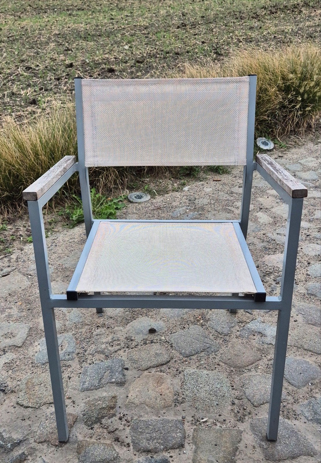 10x tuinstoelen met teakhouten armleggers, Tuin en Terras, Ophalen, Metaal, Stapelbaar