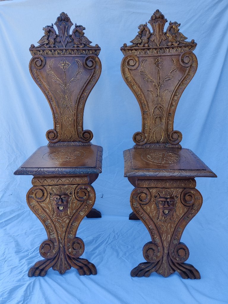 Antieke Italiaanse Sgabello Halstoelen – Neo-Renaissance, Antiek en Kunst, Ophalen