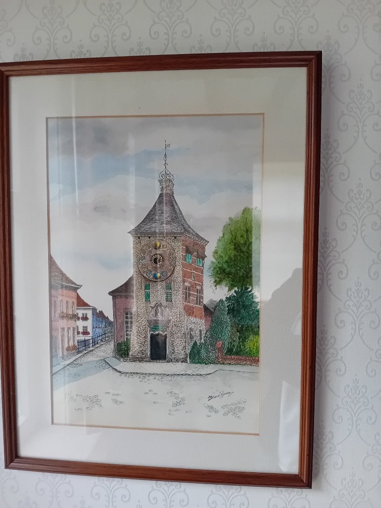 een mooie aquarel van de zimmertoren, Antiek en Kunst, Ophalen, Gesigneerd, Aquarel, Overige onderwerpen