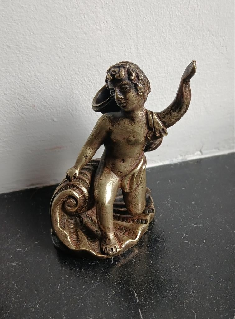 Oud Putto-engelbeeldje - verguld brons 7 cm, Verzamelen, Beelden en Beeldjes, Verzenden