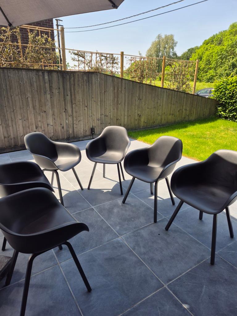 6 design tuinstoelen zwart, Ophalen, Zo goed als nieuw, Kunststof
