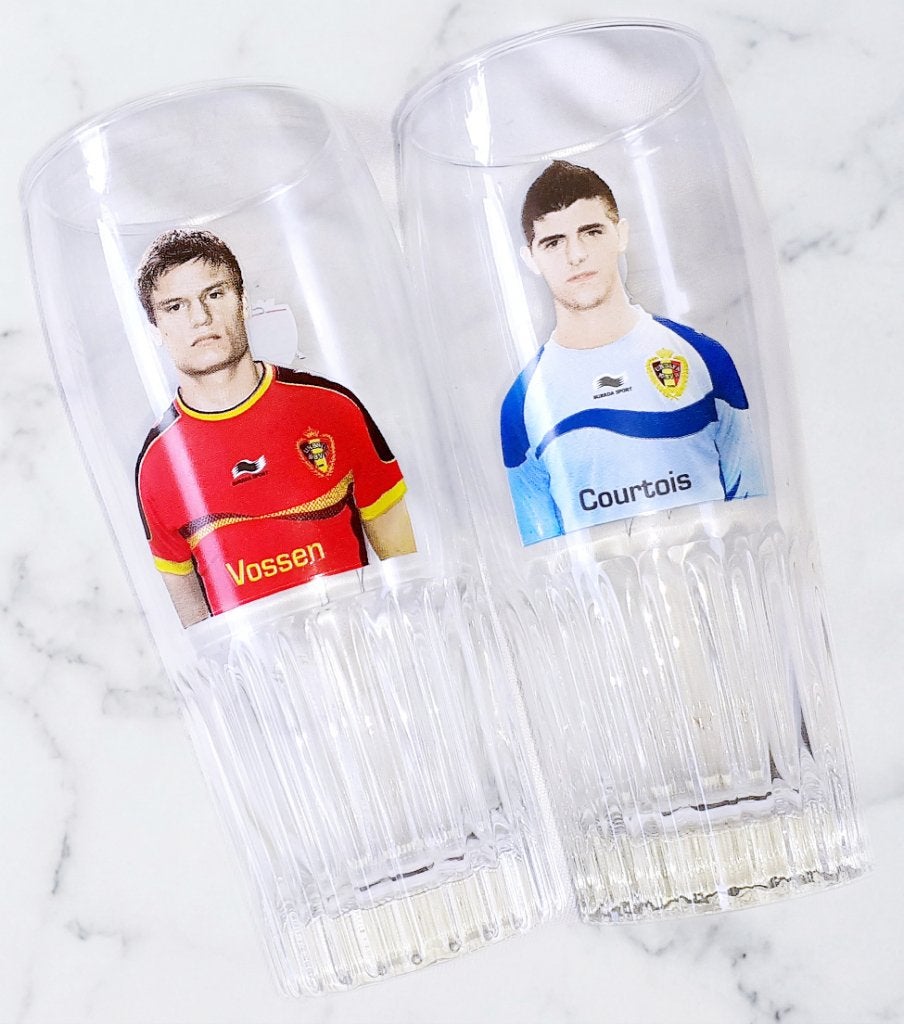 keuken set 2 vintage Jupiler glazen voetbal bierglazen, Verzamelen, Ophalen of Verzenden, Nieuw, Bierglas