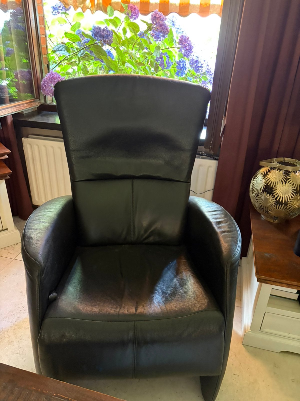 Relax fauteuil met 2 zitssalon leder zwart, Enlèvement, Comme neuf, Cuir, Klassiek