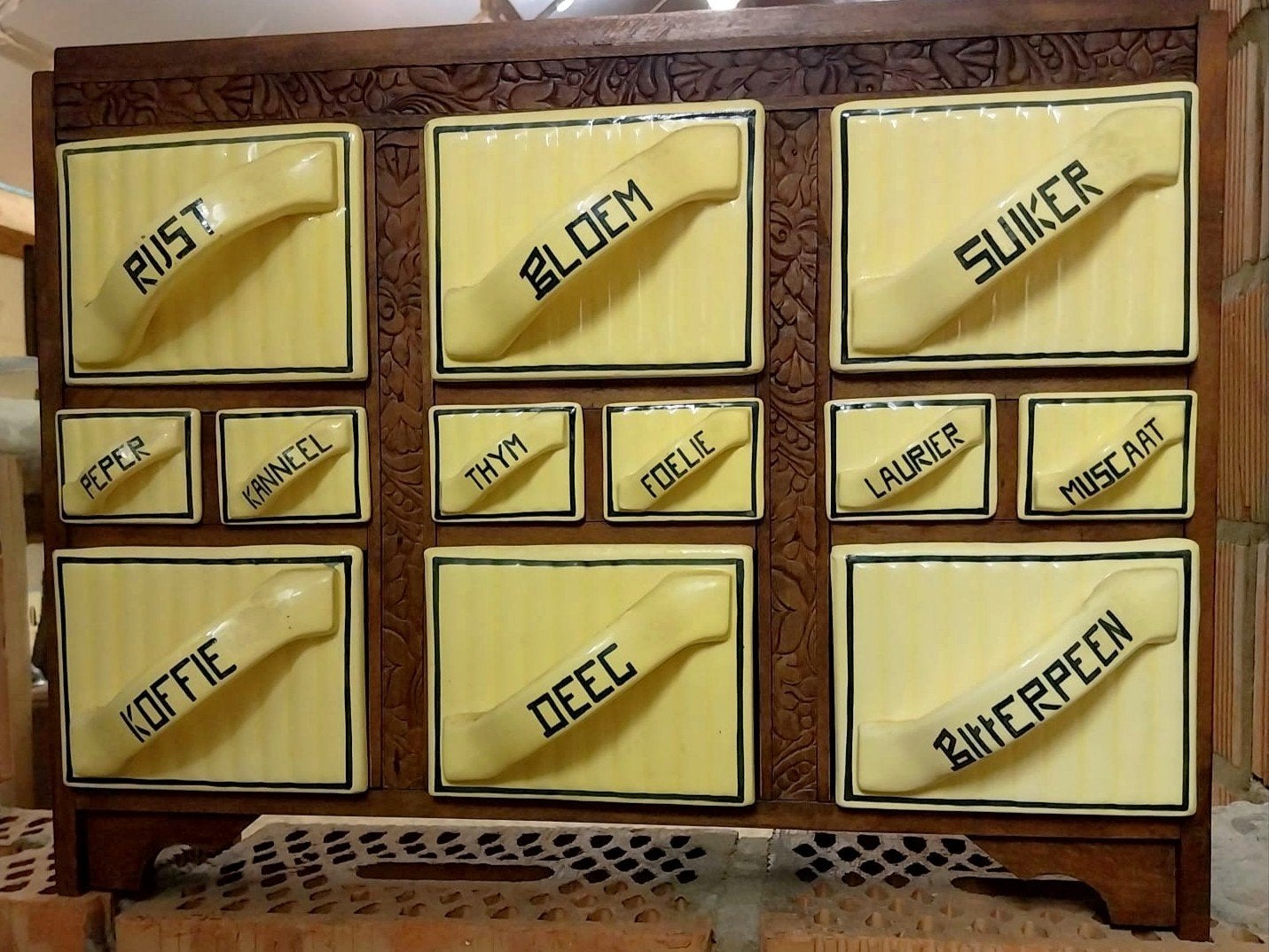 vintage houten kruiden- en voorraadrekje, Antiek en Kunst, Ophalen