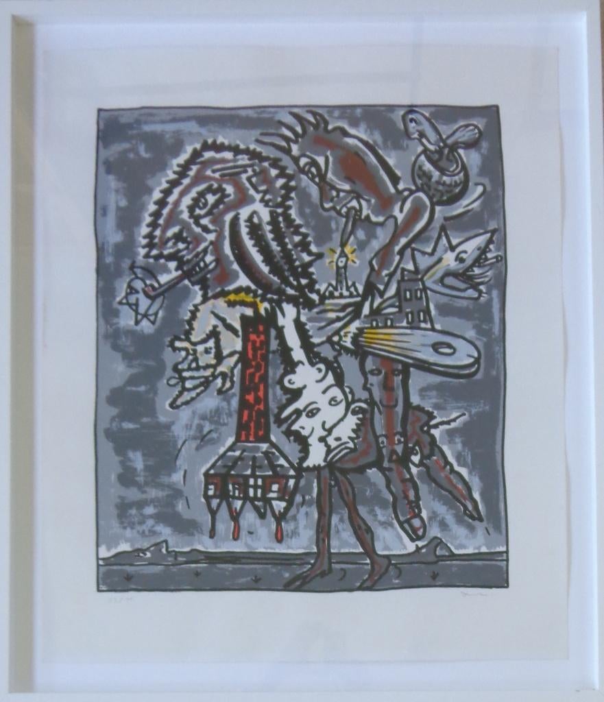 FRED BERVOETS / ZELFPORTRET / KLEURZEEFDRUK / 95x81cm KADER, Antiquités & Art, Enlèvement
