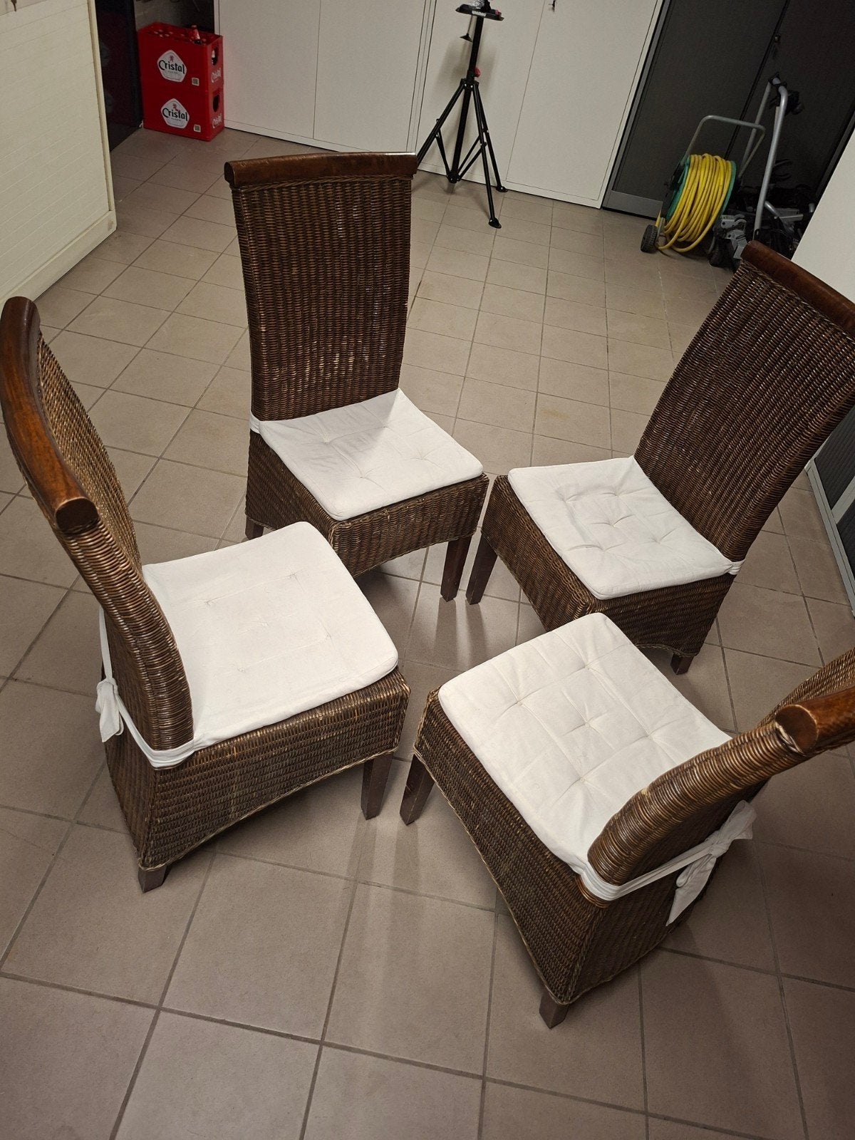 rieten stoelen met kussentje, Huis en Inrichting, Stoelen, Gebruikt, Vier, Riet of Rotan, Bruin, Ophalen