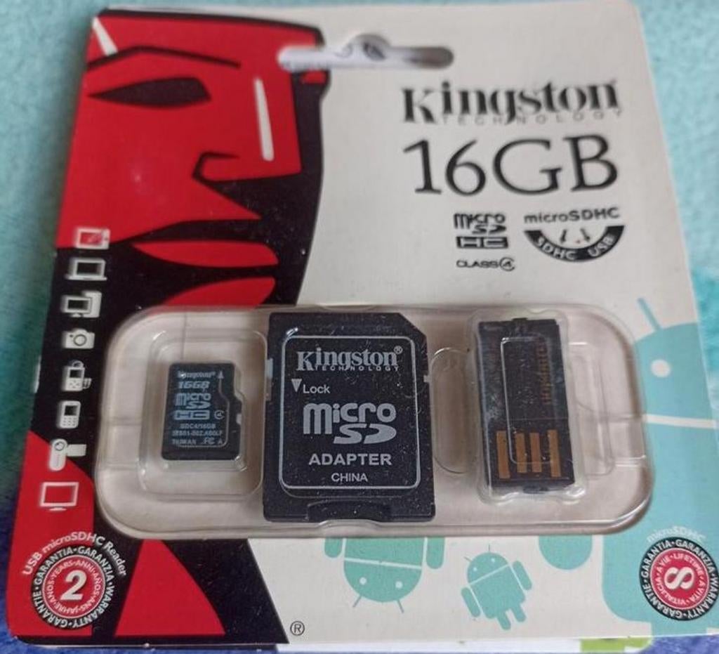 carte mémoire Kingston micro SD+ adaptateur +lecteur reader, Neuf, MicroSD, 16 GB, Appareil photo
