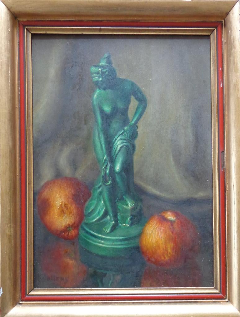 KAREL WOLLENS / BEELDJE & APPELS / OLIEVERF / 41x31cm KADER, Antiek en Kunst, Kunst | Schilderijen | Modern, Ophalen of Verzenden