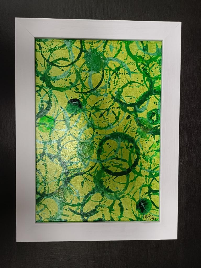 Monochrome vert.  "Que voyez-vous dans cette toile?", Antiquités & Art, Enlèvement ou Envoi