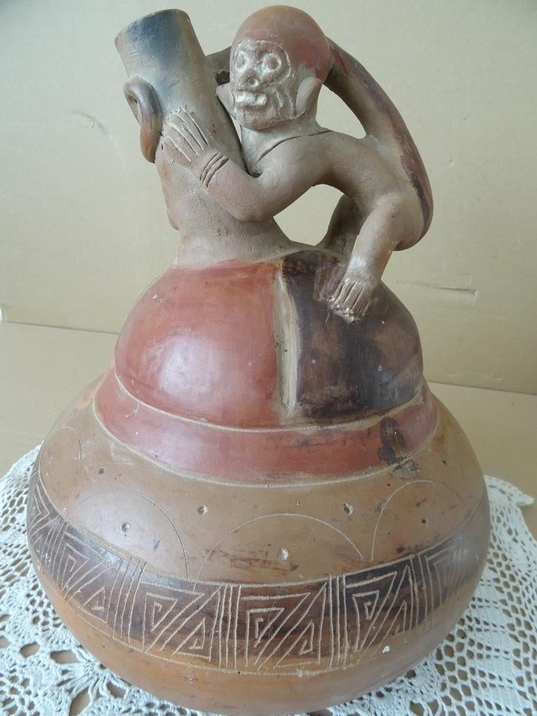 Aardewerk kan Peru met aap handvat inheemse kan 27cm vintage, Ophalen of Verzenden