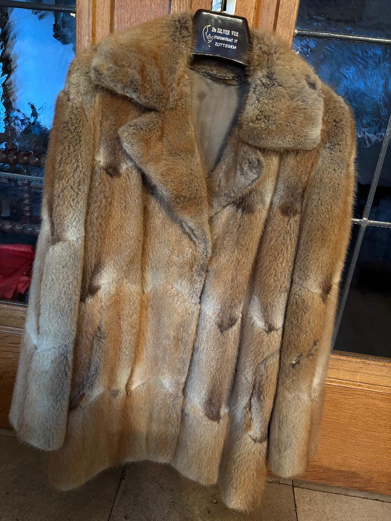 Un authentique manteau de fourrure mi-long, Taille 38/40 (M), Sans marque, Beige, Comme neuf