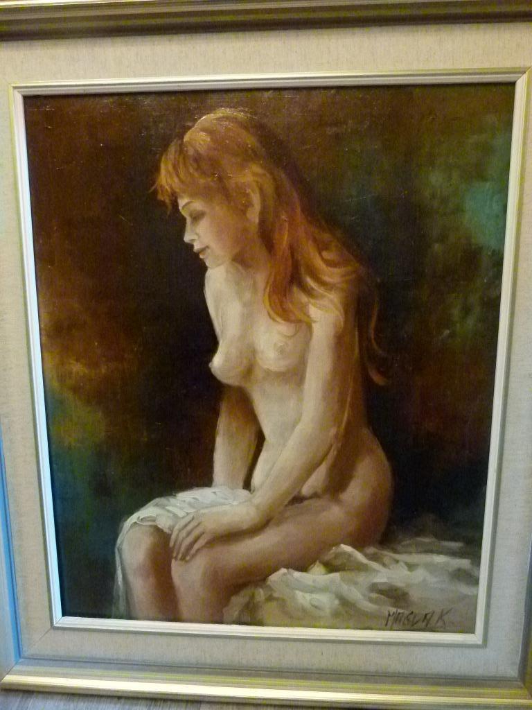 vintage schilderij ``zittend naakt``  60er jaren, Enlèvement ou Envoi, Maison et Meubles