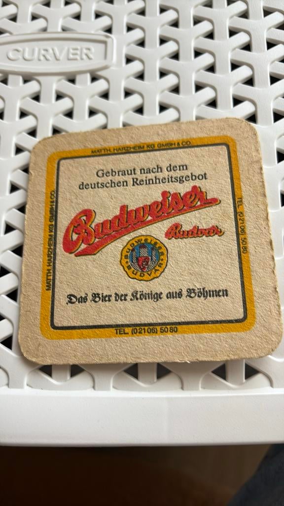 Oude bierviltje Budweiser, Verzamelen, Ophalen of Verzenden, Gebruikt, Viltje(s)