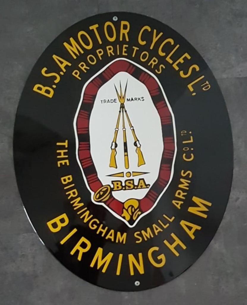 BSA motor cycles emaillen reclame decoratie bord showroom, Enlèvement ou Envoi, Comme neuf, Panneau publicitaire