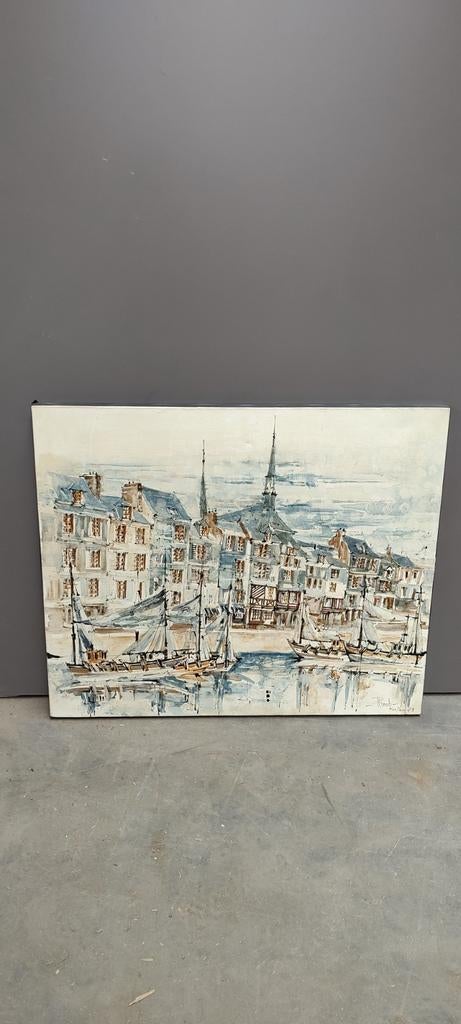Schilderij op doek Honfleur 78 Frankrijk getekend Rinah, Antiek en Kunst, Kunst | Schilderijen | Klassiek, Ophalen of Verzenden