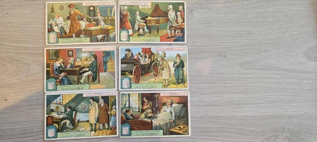 Liebig chromos serie S1203 Beethoven volledig, Verzamelen, Verzenden, Voor 1940, Gebruikt, Prent