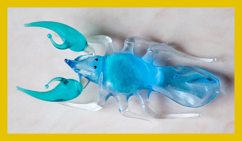 KREEFT in glas (ook zodiac horoscoop dierenriemteken), Verzenden, Blauw, Glas