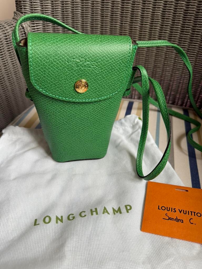 Telefoonhoesje met lederen veter Longchamp, Verzenden, Zo goed als nieuw, Groen