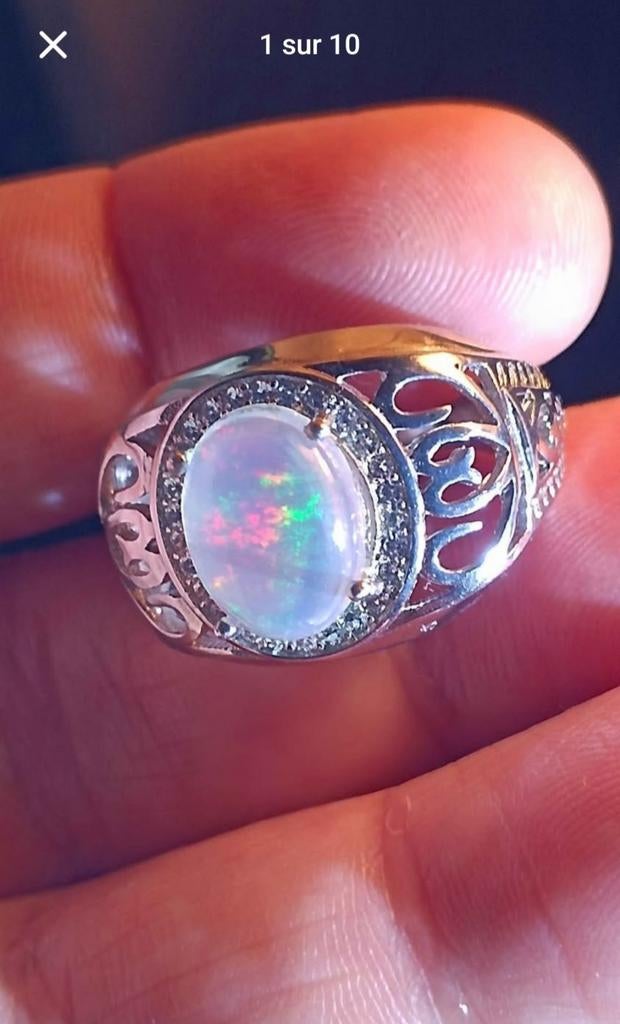 Verstelbare ring van sterling zilver met Ethiopisch opaal, Ophalen, Nieuw, Dame of Heer, Met edelsteen