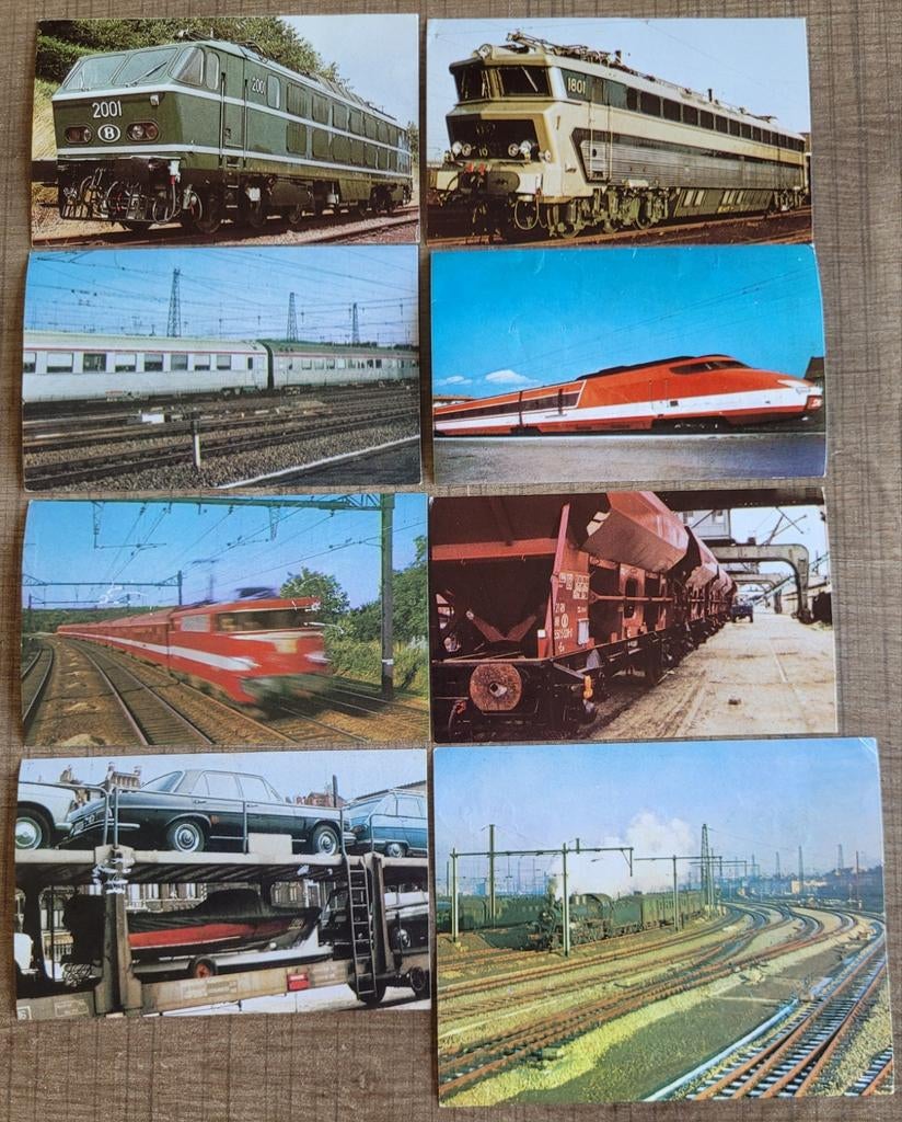 8 oude fotoprentjes: treinen en spoorwegen België, Verzamelen, Spoorwegen en Tram, Ophalen of Verzenden, Gebruikt, Trein, Kaart of Prent